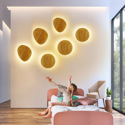 Modern Minimalist Round Irregular Oval Wood LED Wall Sconce Lamp For Living Room