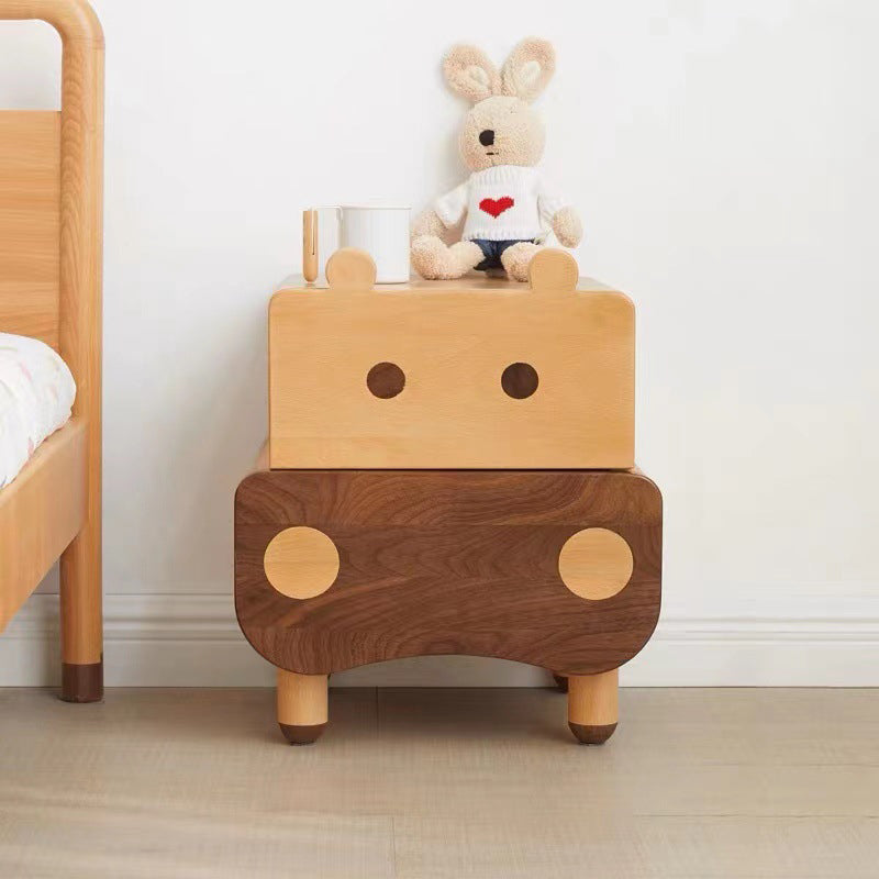 Contemporary Creative Kids Rectangular Bear Wood Nightstand 1-Drawer For Bedroom