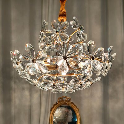 Traditional French Copper Iron Crystal Flower Hemispheric 6/8 Light Chandeliers For Bedroom