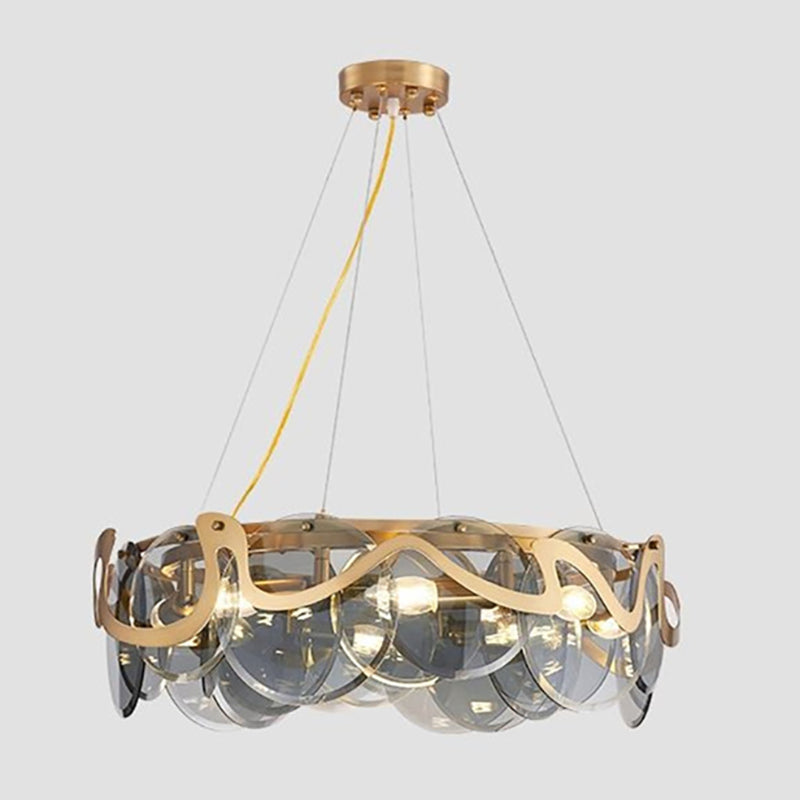 Contemporary Luxury Iron Frame Glass Disc 8/10-Light Chandelier For Bedroom