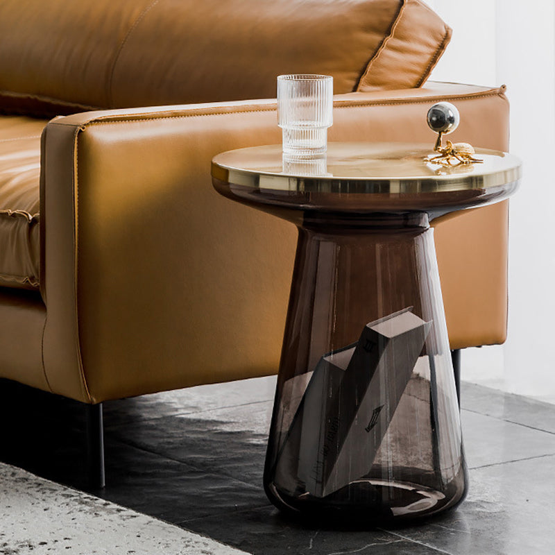 Contemporary Creative Cup Round Glass Electroplated Metal Coffee Table 1-Cabinet For Living Room