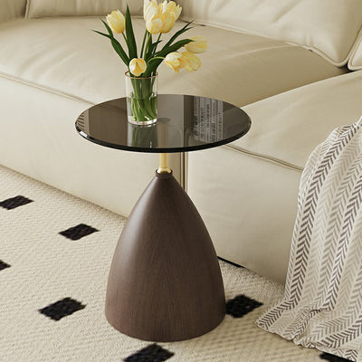 Modern Minimalist Round Cone Base Glass Carbon Steel End Table For Living Room