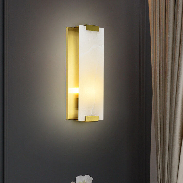 Modern Light Luxury Marble Rectangular Flat Copper 1-Light Wall Sconce Lamp