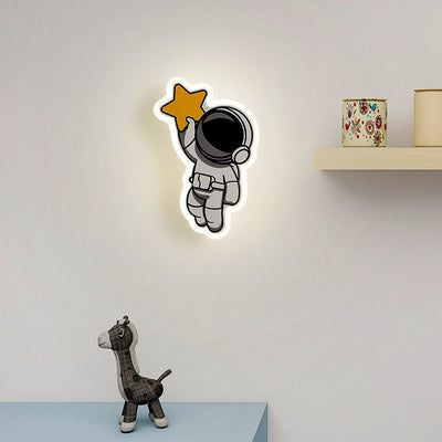 Contemporary Creative Acrylic Cartoon Fairy Astronaut Iron LED Kids Wall Sconce Lamp For Bedroom