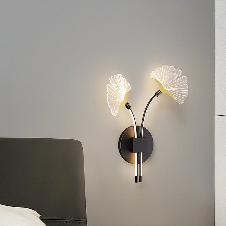 Contemporary Nordic Ginkgo Leaf Iron Aluminium Acrylic LED Wall Sconce Lamp For Bedside