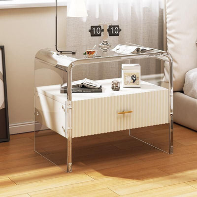 Modern Simplicity Rectangular Tabletop Acrylic Solid Wood Nightstand 1-Drawer For Bedroom