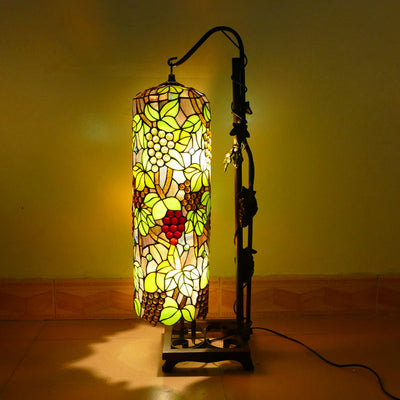 Traditional Tiffany Column Iron Glass 2-Light Standing Floor Lamp For Living Room