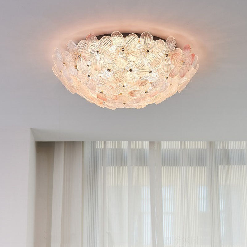 Modern Luxury Carbon Steel Glass Dome Floral 10/16 Light Semi-Flush Mount Ceiling Light For Living Room