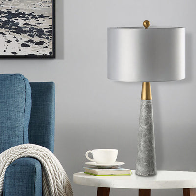 Modern Simple Fabric Lampshade Gray Marble Base 1-Light Table Lamp