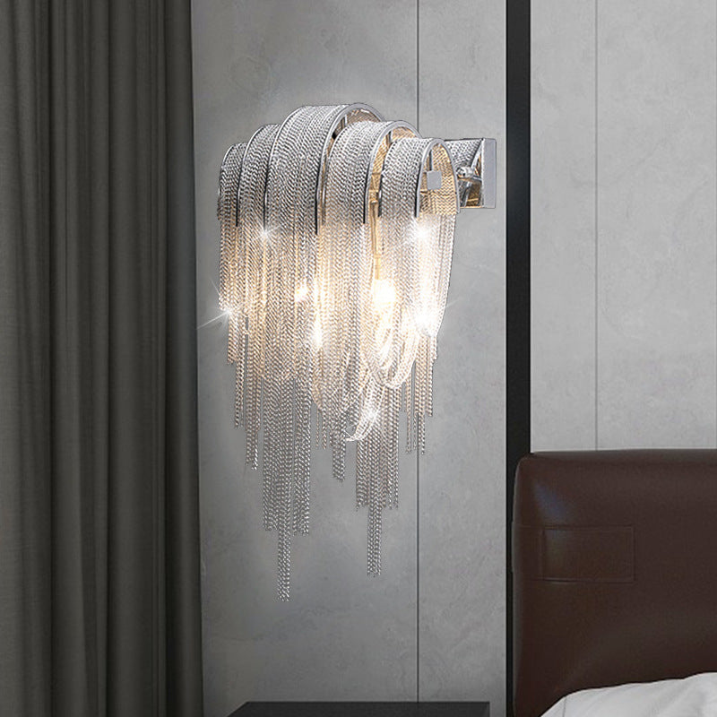 Modern Luxury Iron Aluminum Tassel Chain 2/4 Light Wall Sconce Lamp For Hallway