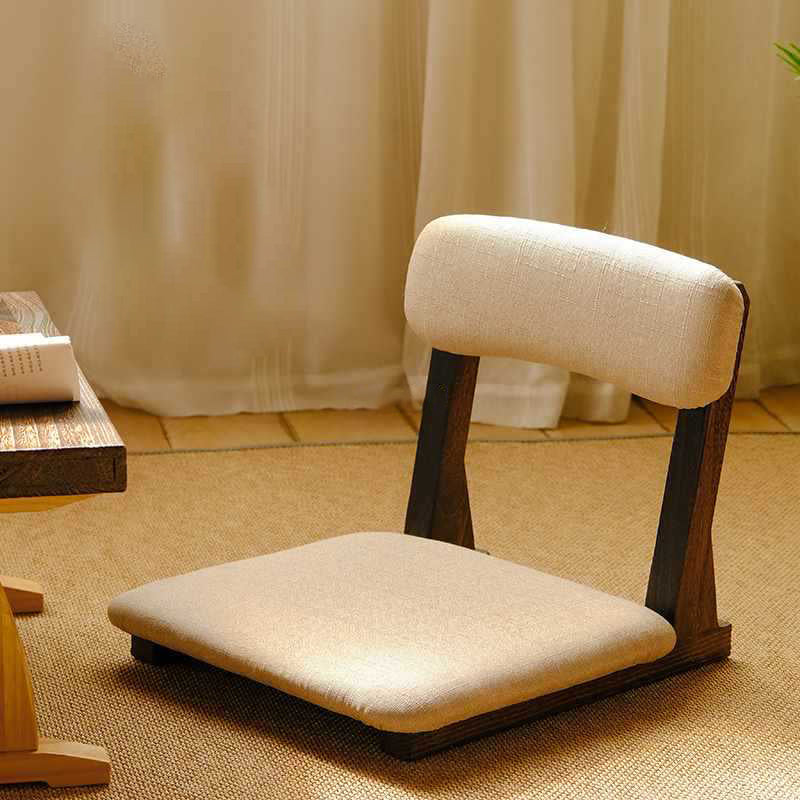 Traditional Japanese Square Paulownia Wood Cotton Linen Chair Tatami Backrest For Entertainment Room