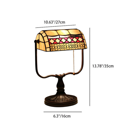 Traditional Tiffany Geometric Stained Glass Bank Pull Cord 1-Light Table Lamp For Home Office