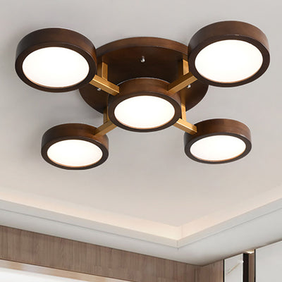 Modern Minimalist Branch Round Wood Hardware Acrylic LED Semi-Flush Mount Ceiling Light For Living Room