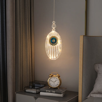 Contemporary Scandinavian Oval Orb Aluminum Acrylic Shell LED Pendant Light For Bedroom