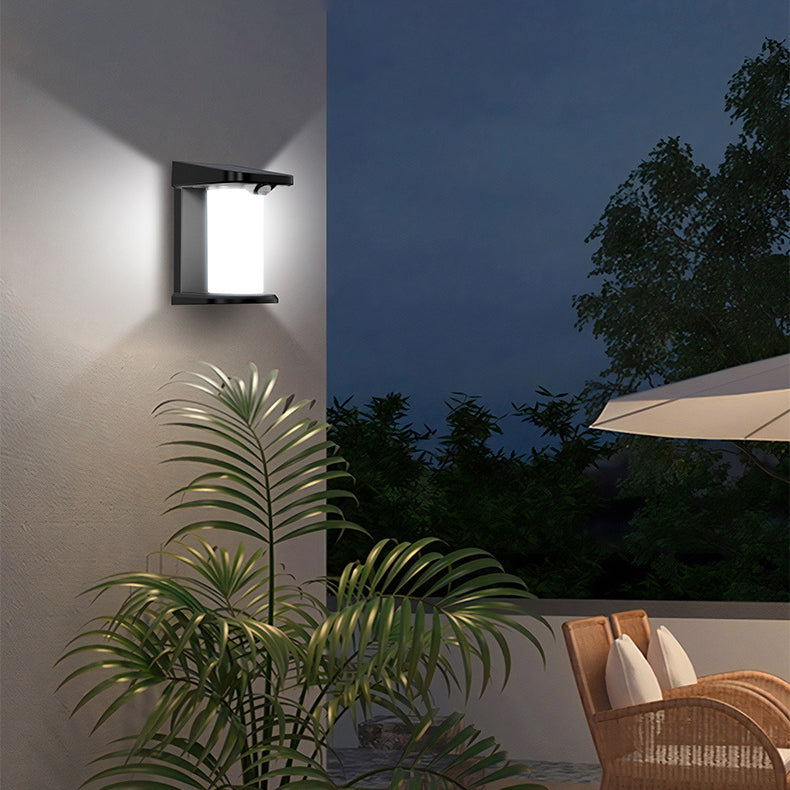 Contemporary Industrial Solar Waterproof Cylinder Shade LED Human Sensor Wall Sconce Lamp For Outdoor Patio