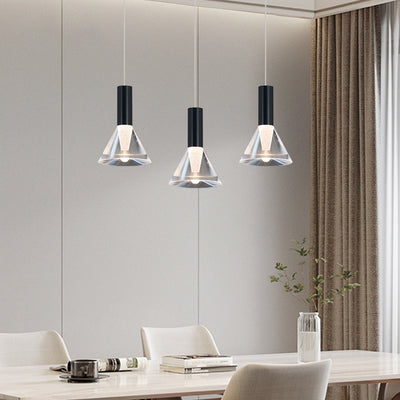 Contemporary Scandinavian Clear Cone Acrylic Aluminum LED Pendant Light For Living Room