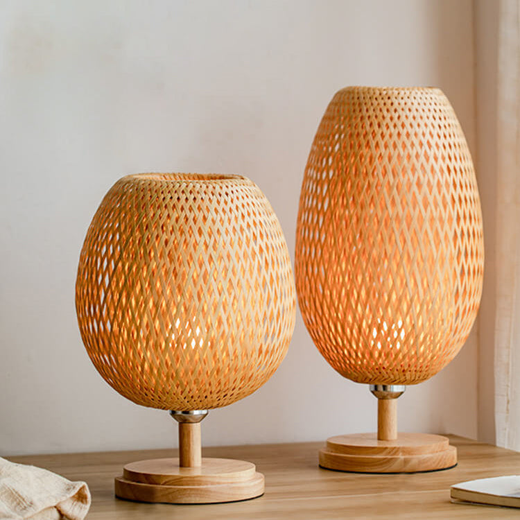 Lampe de table ovale ronde à 1 lumière en bambou minimaliste chinois 