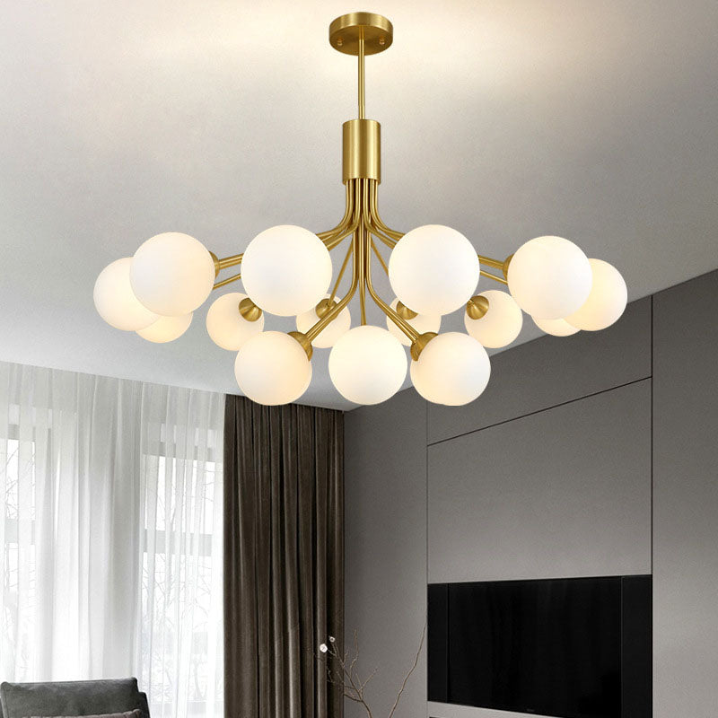 Contemporary Scandinavian Spherical Iron Glass 9/12/18 Light Chandeliers For Living Room