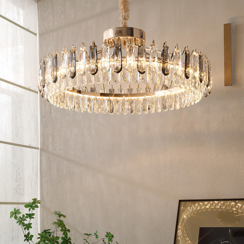 Contemporary Luxury Round Crystal Gold Finish Frame LED Pendant Light For Living Room