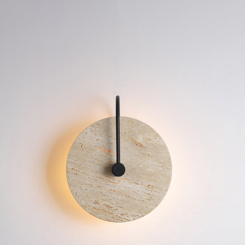 Modern Minimalist Round Iron Yellow Travertine 1-Light Wall Sconce Lamp For Living Room