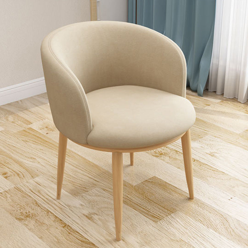 Contemporary Nordic Curved Flannel Upholstered Wood Legs Vanity Stool Backrest For Bedroom