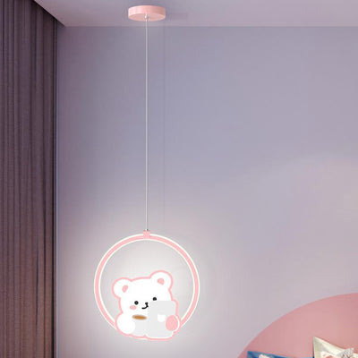 Modern Simplicity Kids Aluminum Iron Acrylic Circle Bear Cow LED Pendant Light For Bedside