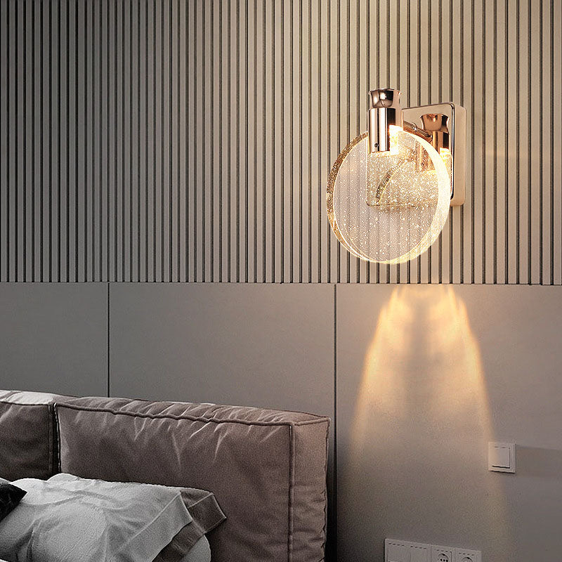 Modern Minimalist Round Square Base Aluminum Crystal LED Wall Sconce Lamp For Bedroom