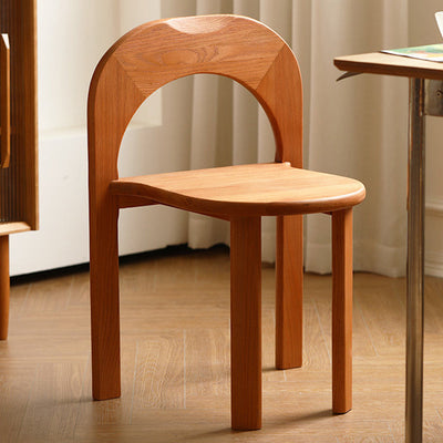 Tabouret de coiffeuse à dossier en bois rétro contemporain en forme d'arc semi-circulaire pour chambre à coucher 