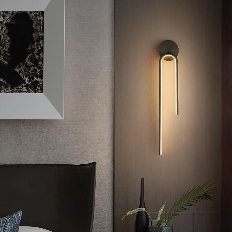 Modern Minimalist Copper Aluminum Round Hook LED Wall Sconce Lamp For Bedroom