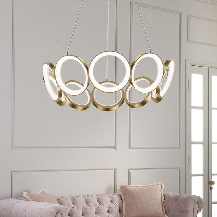 Contemporary Nordic Circle Round Iron Acrylic LED Chandelier For Living Room