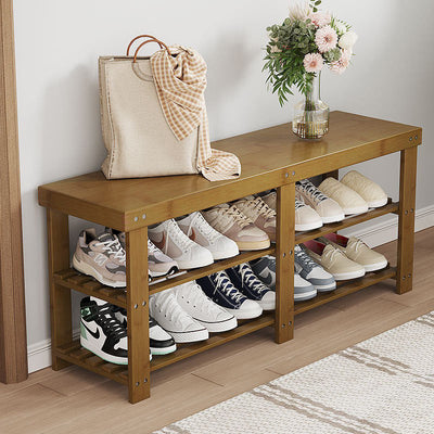 Modern Minimalist Rectangle Heather Bamboo Shoe Storage 2-Shelf For Entryways