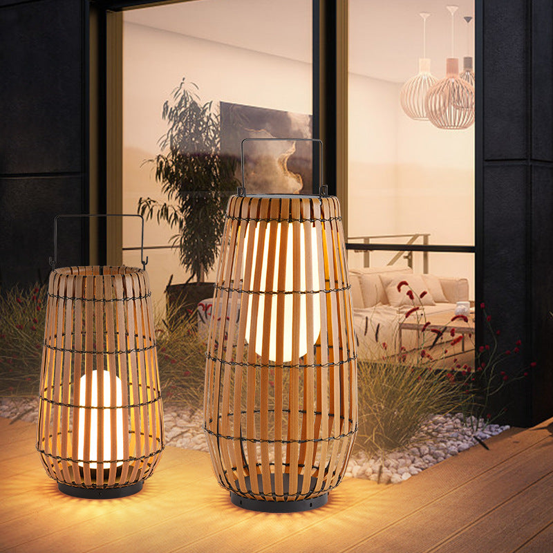 Contemporary Creative Waterproof Solar Cylinder Woven Rattan Iron LED Landscape Lighting Outdoor Light For Garden