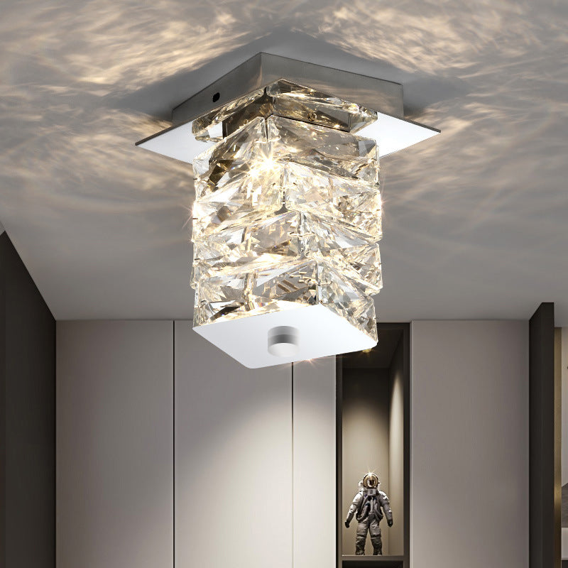 Contemporary Luxury Crystal Cuboid Hardware LED Semi-Flush Mount Ceiling Light For Living Room