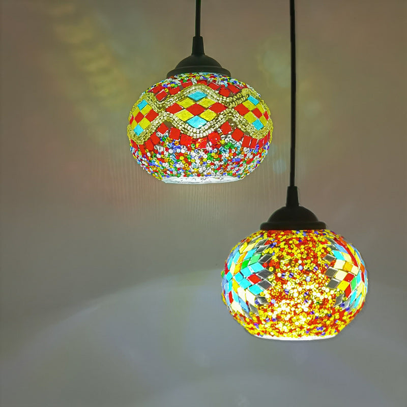 Traditional Tiffany Oval Stained Glass 1-Light Pendant Light For Living Room