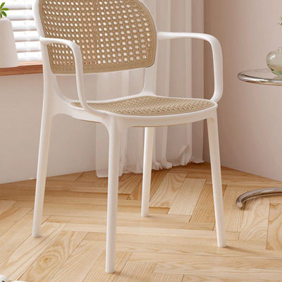 Contemporary Nordic Square Rattan Plastic Dining Chair Backrest Armrest For Dining Room