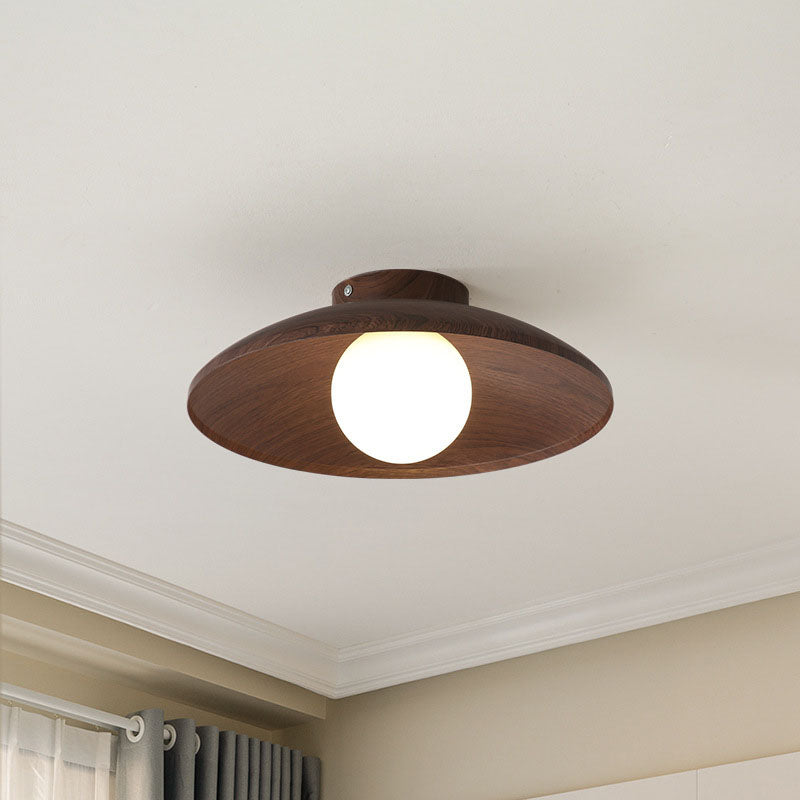 Modern Minimalist Cylindrical Dish Orb Iron Glass 1-Light Semi-Flush Mount Ceiling Light For Bedroom