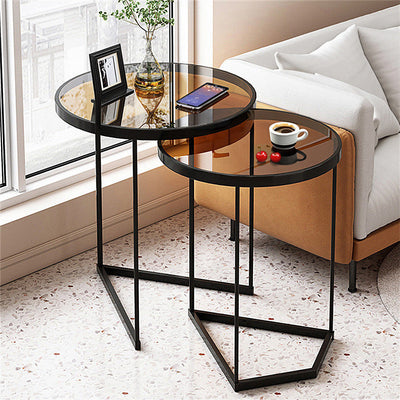 Contemporary Simplicity Round Glass Top Nesting Side Table For Living Room