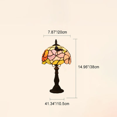 Traditional Tiffany Dome Flower Zinc Alloy Glass 1-Light Table Lamp For Bedside