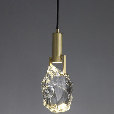 Contemporary Luxury Full Copper Crystal Stone 1-Light Pendant Light For Living Room