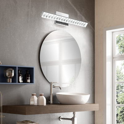 Modern Luxury Strip Rectangular Rotatable Stainless Steel Crystal LED Wall Sconce Lamp Vanity Light For Bathroom