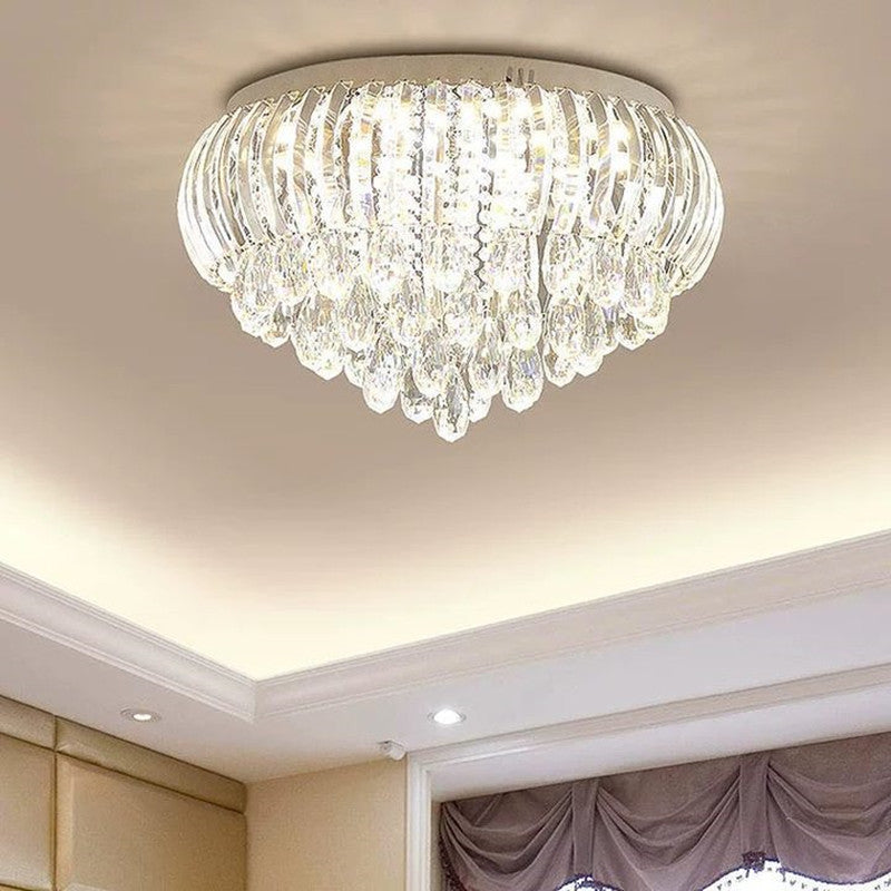 Modern Simplicity Stainless Steel Crystal Round Drop 7/9/10 Light Flush Mount Ceiling Light For Living Room