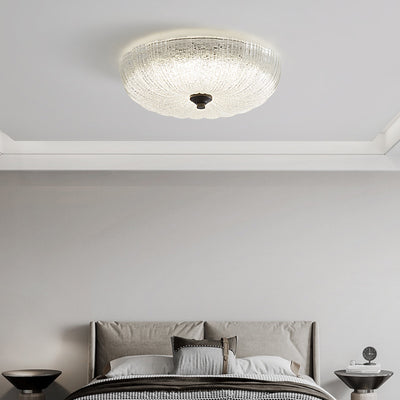 Modern Simplicity Copper Glass Round LED Flush Mount Ceiling Light For Bedroom