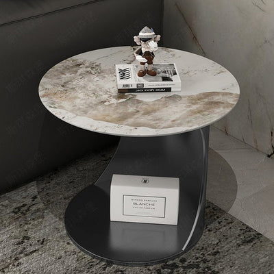 Contemporary Luxury Round Marble Pattern Carbon Steel Base Coffee Table For Living Room