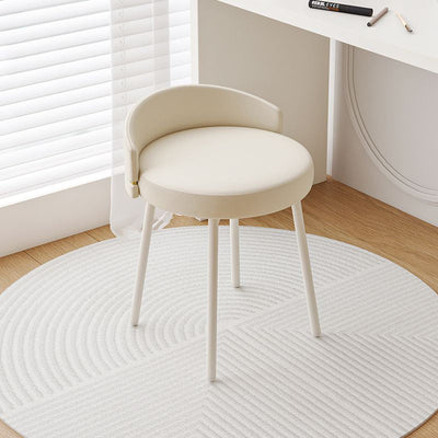 Modern Minimalist Round Cotton Linen Leather Iron Vanity Stool Low Backrest For Bedroom