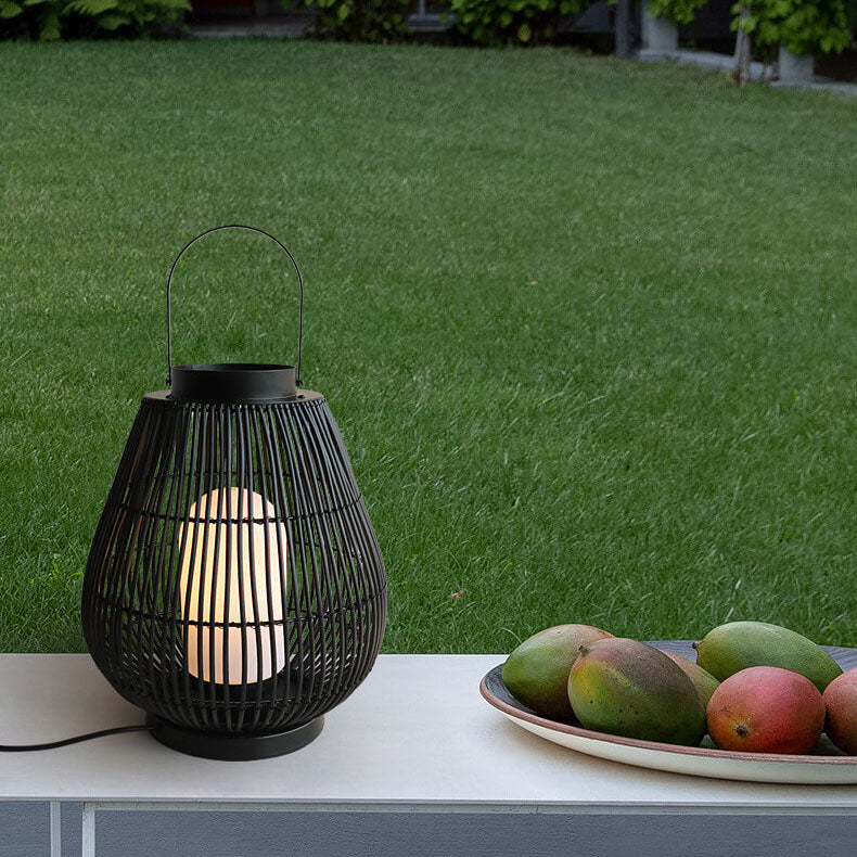 Modern Outdoor Rattan Woven Cage Shaped 1-Light Outdoor Landscape Light