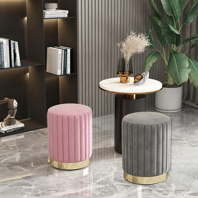 Modern Minimalist Round Velvet Top Metal Base Vanity Stool For Bedroom