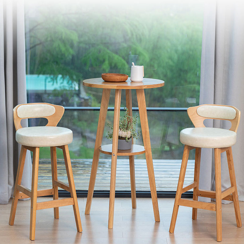 Modern Simplicity Round PU Leather Wood Bar Stool Low Back Footrest For Dining Room