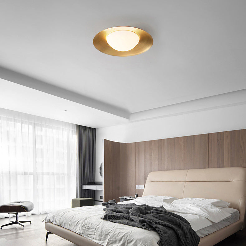 Modern Minimalist Round Copper Glass LED Flush Mount Ceiling Light For Living Room