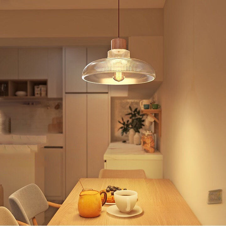 Modern Minimalist Striped Disc Log Glass 1-Light Pendant Light