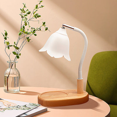 Lampe de table à 1 lumière en fer et bois floral Art déco moderne en cire fondue aromatique pour chambre à coucher 